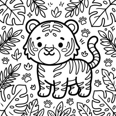 Embrace the cuteness of the wild with this delightful Kawaii Malayan Tiger coloring page. Its thick, clear outlines and charming jungle setting make it an irresistible artistic journey for everyone.