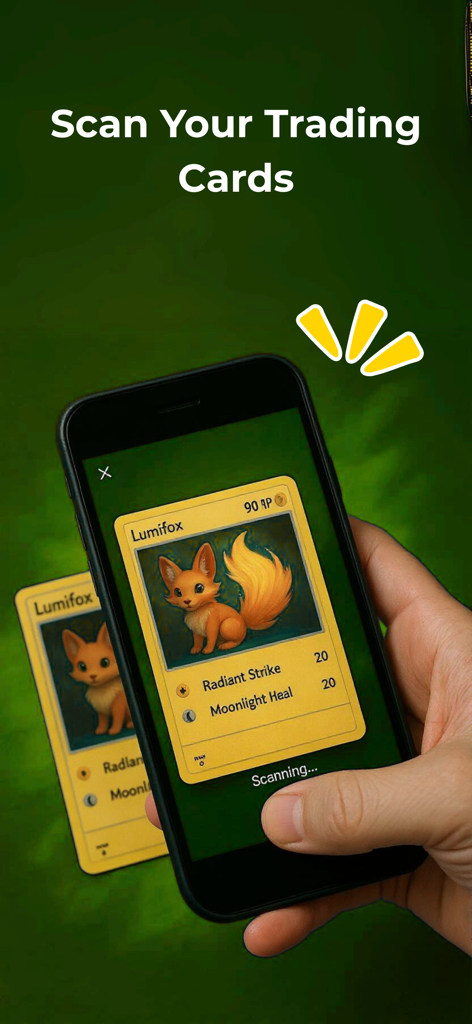 TCG Card Scanner & Collector - A person using a smartphone to scan a trading card for digital collection