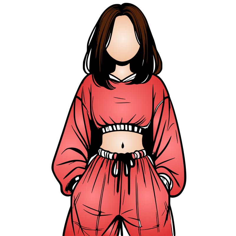 realistic girl faceless with baggy pants and a crop top