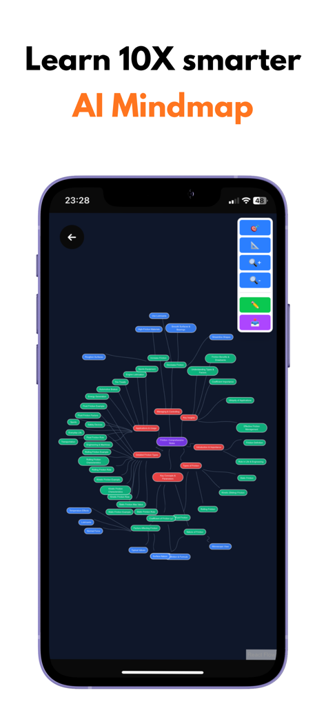 Interface de l'application StudyTok AI affichant une carte mentale colorée et détaillée pour des notes académiques