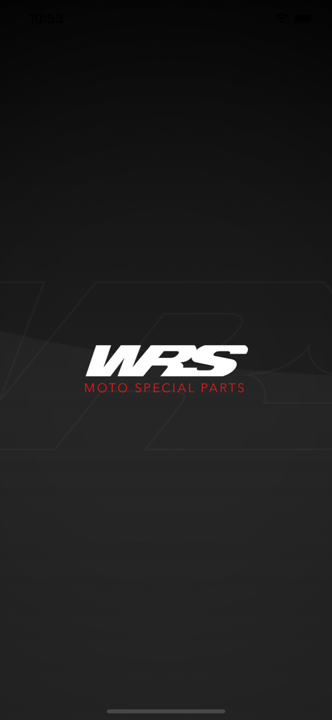 WRS Italy app splash screen featuring the WRS logo and Moto Special Parts tagline