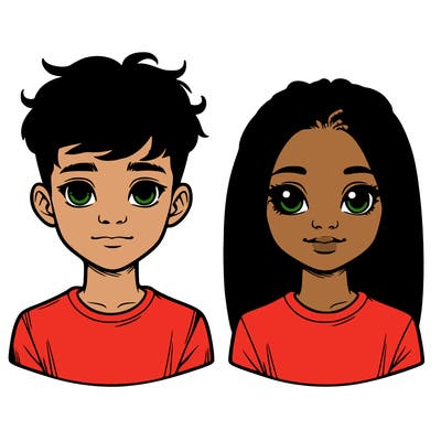 realistic boy with short dreds and girl with straight hair