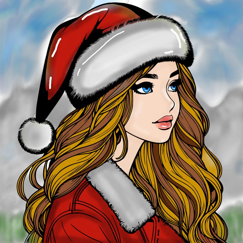 realistic girl in santa hat