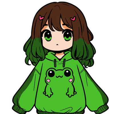 girl wearing frogging sweatshirt
