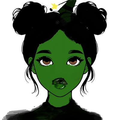 realistic girl with two buns on top of her head
