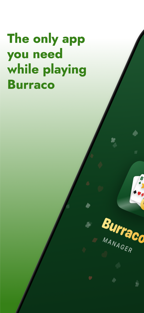 Burraco Manager - Introductory screen of the Burraco Manager app with the slogan the only app you need while playing Burraco