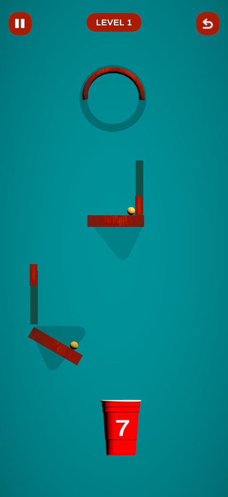 Crazy Popcorn Catch - Juego de puzzle de física en Crazy Popcorn Catch que muestra granos de palomitas en plataformas de madera sobre una taza roja.