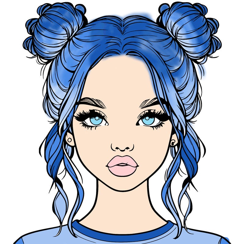 realistic girl with two buns in hair and lips
