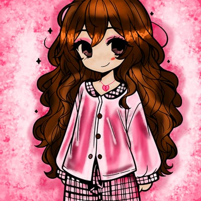 one anime girl teenager with wavy hair and in pajamas