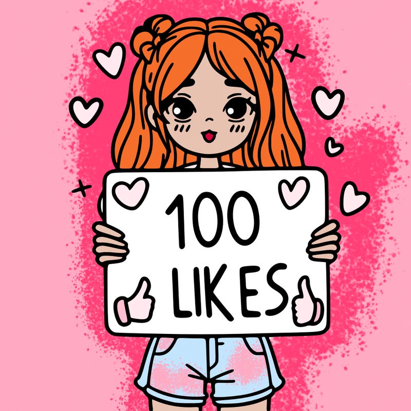 girl holding a sign saying 100 likes