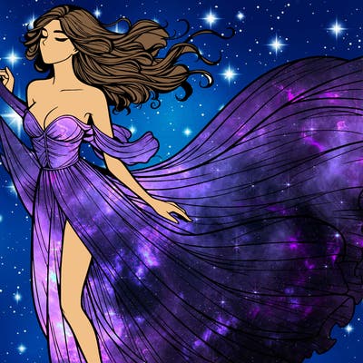 realistic woman in dress flowing the the wind