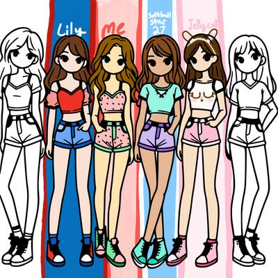 a group of girls wearing crop tops and shorts