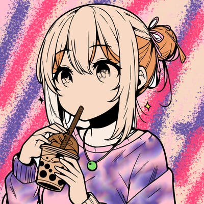 manga character drinking boba