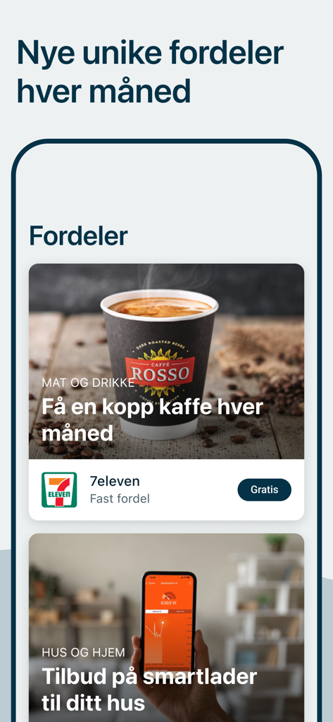 VEV Strom mobile app screen showing monthly rewards and smart home equipment offers