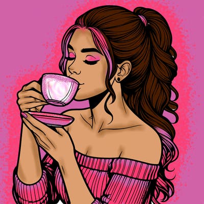 realistic woman drinking tea