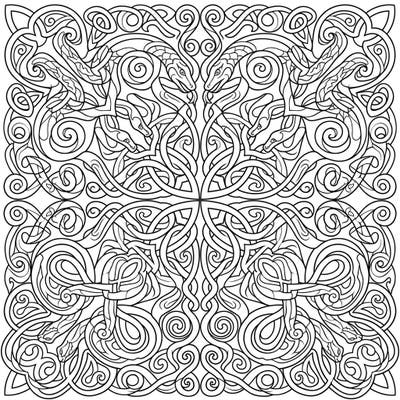 Discover a stunning Celtic knot coloring page adorned with winding serpents, symbolizing rebirth and eternity. This intricate design offers a challenging yet deeply satisfying artistic experience for adults and teens.