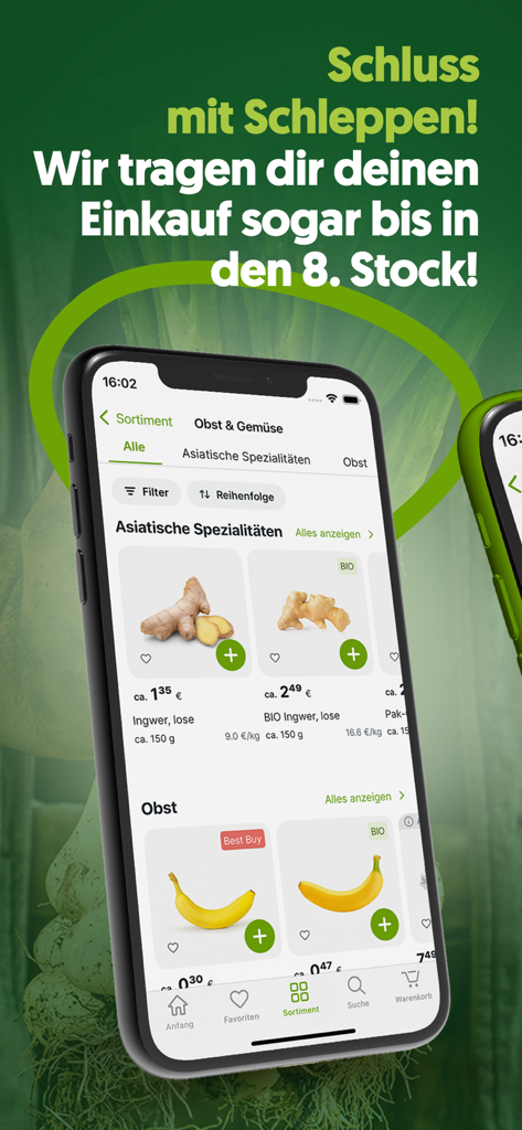 Gurkerl.at - Gurkerl app interface showing fresh produce and vegetables for grocery delivery
