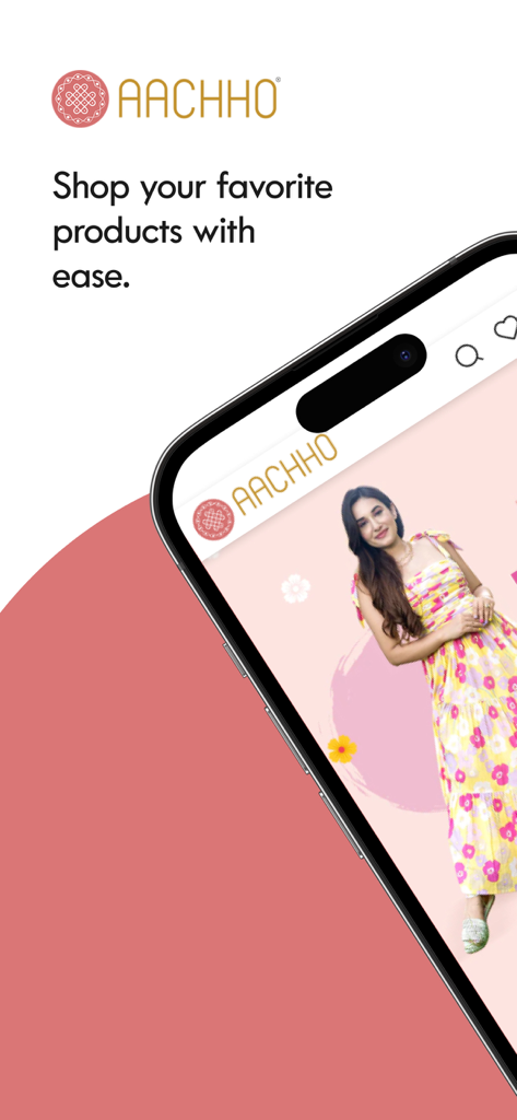 A woman modeling a colorful floral dress on the Aachho mobile shopping app