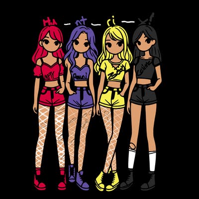 a group of girls wearing crop tops and shorts