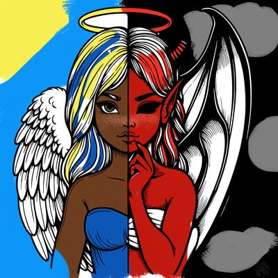 realistic angel half demon