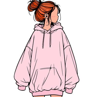 realistic girl with a oversized sweatshirt on and a bun