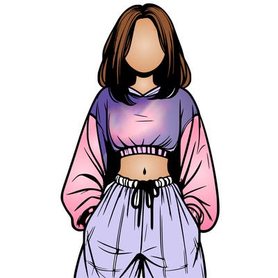 realistic girl faceless with baggy pants and a crop top