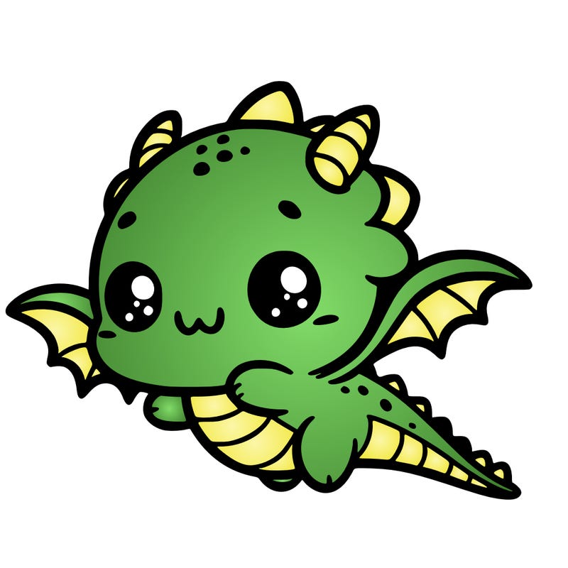 a kawaii-style cute dragon fkying with a playful face.