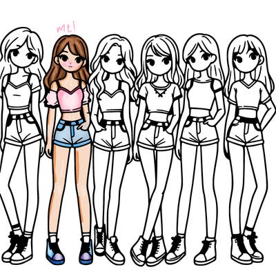 a group of girls wearing crop tops and shorts