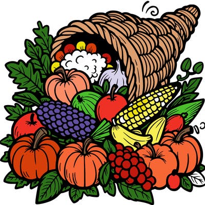 a cornucopia spilling out autumn fruit%2c vegetable