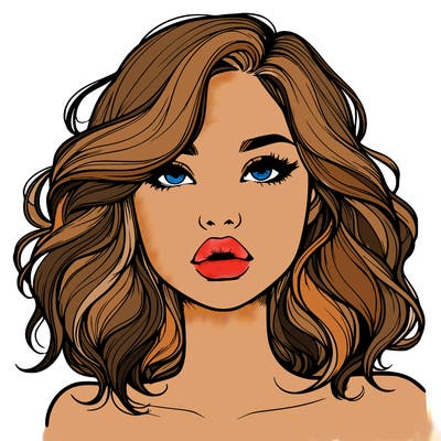realistic girl with wavy hair and lips