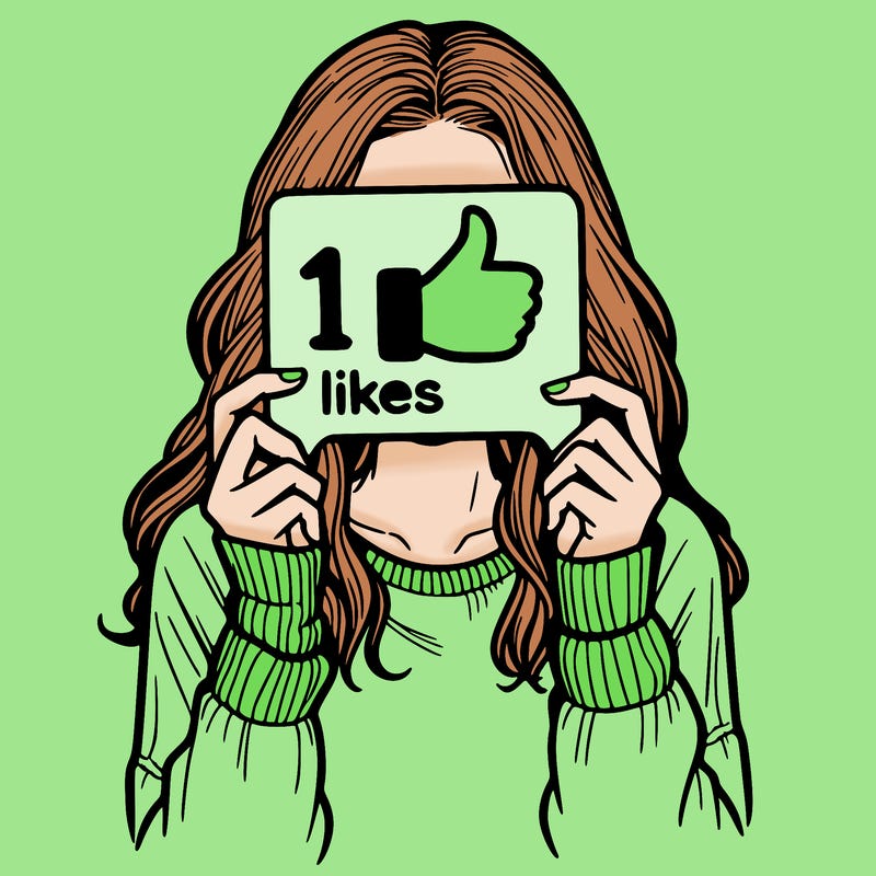 teen girl holding a  10 likes sign covering her face