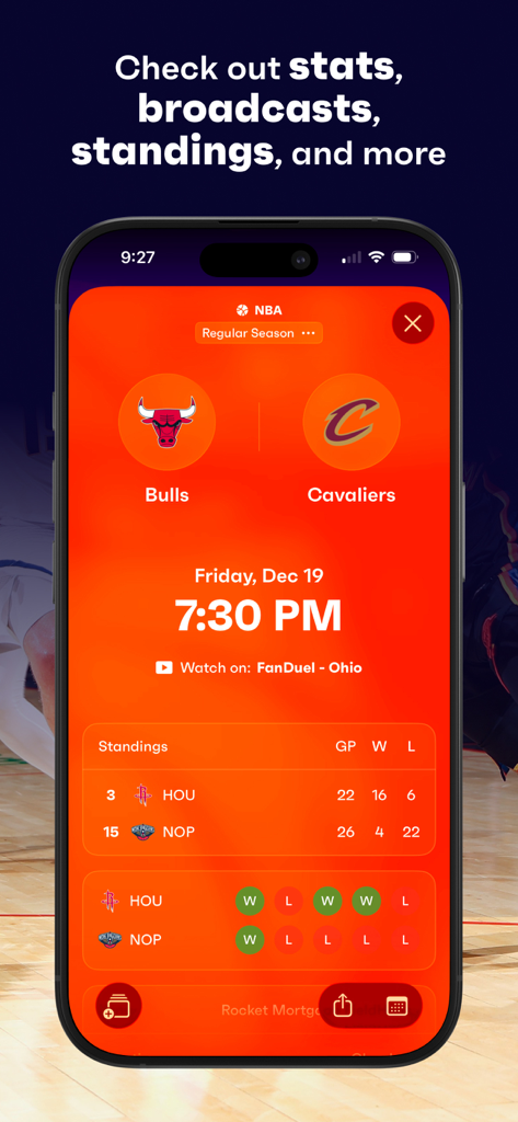 Fixtured App-Bildschirm zeigt Spielzeit, Übertragungsinformationen und Teamplatzierungen an
