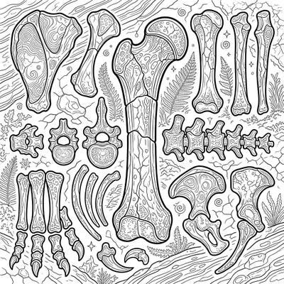 Embark on an archaeological adventure with this stunning Brachiosaurus bones coloring page designed for adults. Discover the intricate details of ancient dinosaur fossils, set against a backdrop of geological textures and prehistoric flora, offering a truly immersive coloring experience.