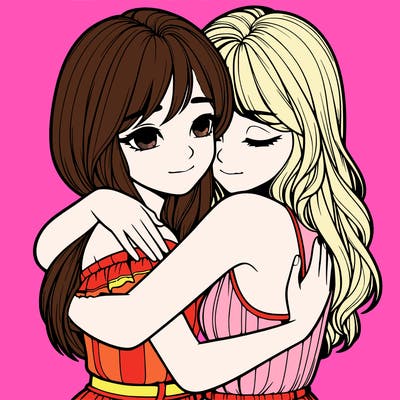 realistic girls hugging