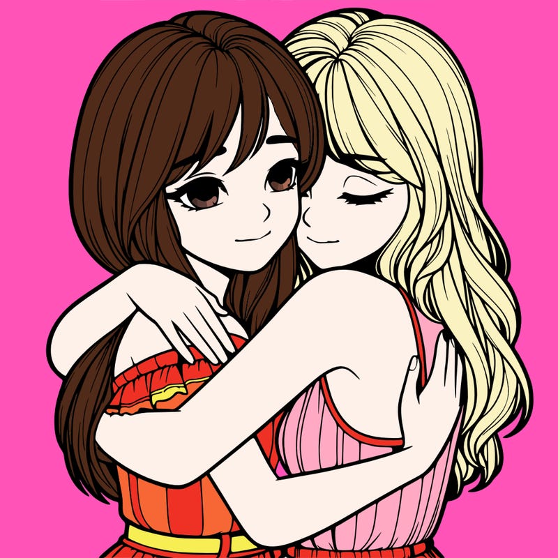 realistic girls hugging