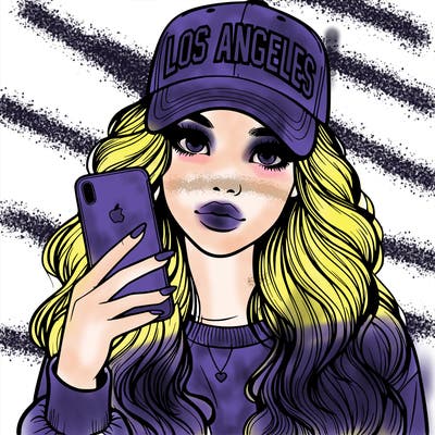 realistic beautiful girl wearing los ángeles cap holding an iphone