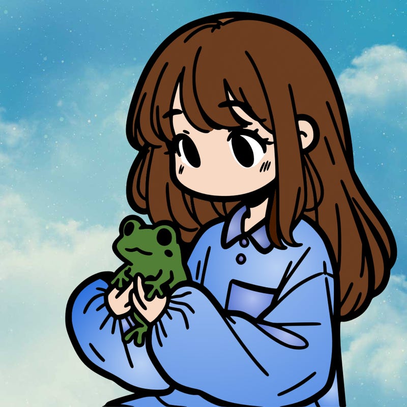 girl with long hair and a oversized shirt. and she is holding a frog