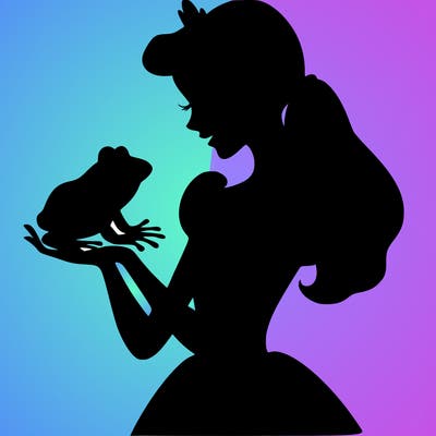 a shadow of a princess holding a frog realistic