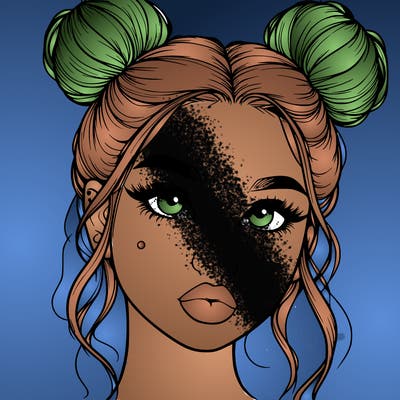 realistic girl with two buns on her hair and lips