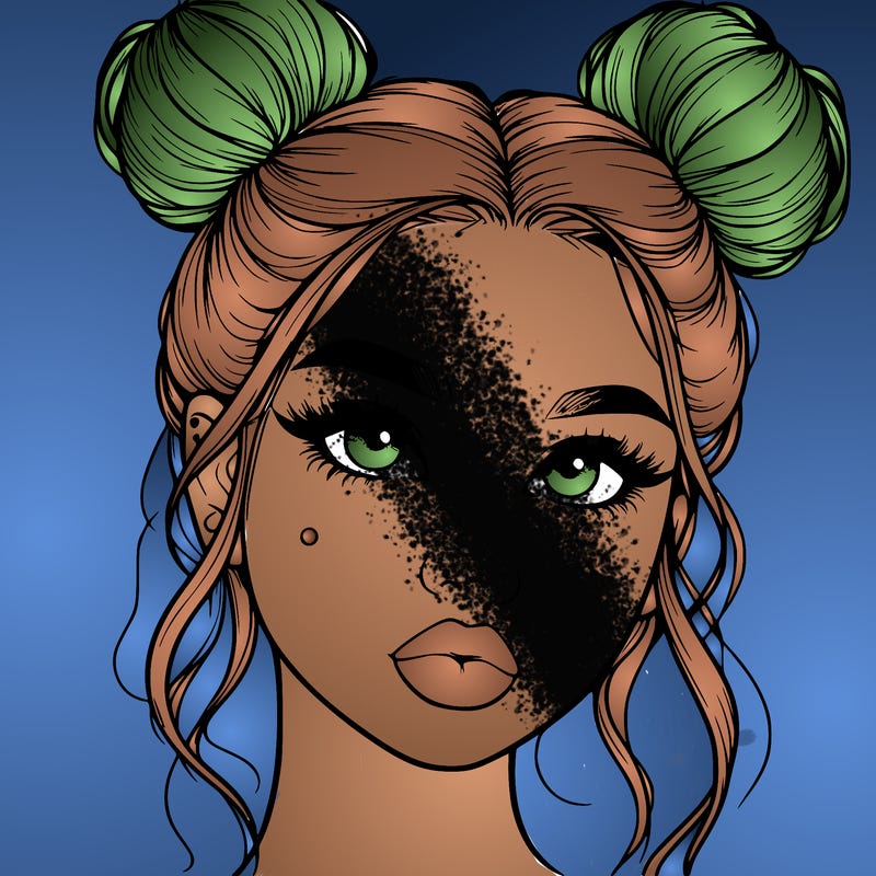 realistic girl with two buns on her hair and lips