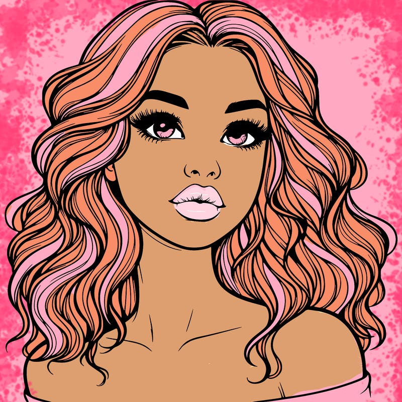 realistic girl with wavy hair and lips