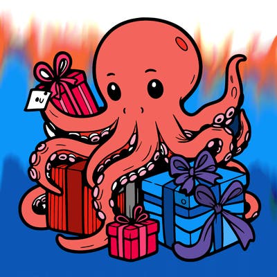 an octopus wrapping gifts