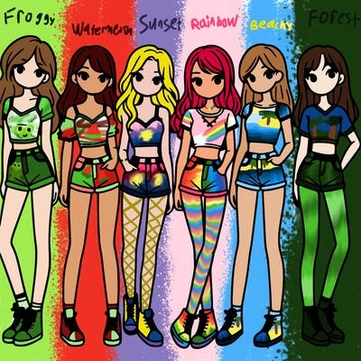 a group of girls wearing crop tops and shorts