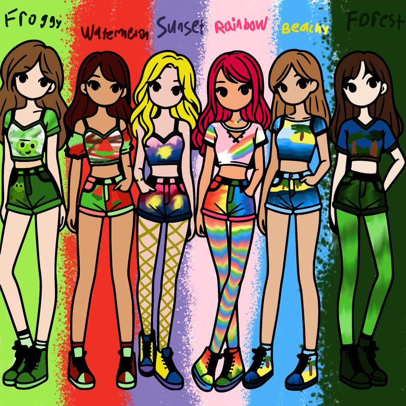 a group of girls wearing crop tops and shorts