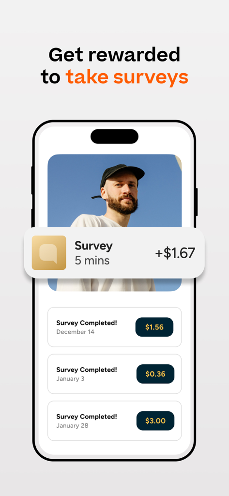 Benjamin - Earn Money Moments - Mobile app interface showing cash rewards for completing surveys