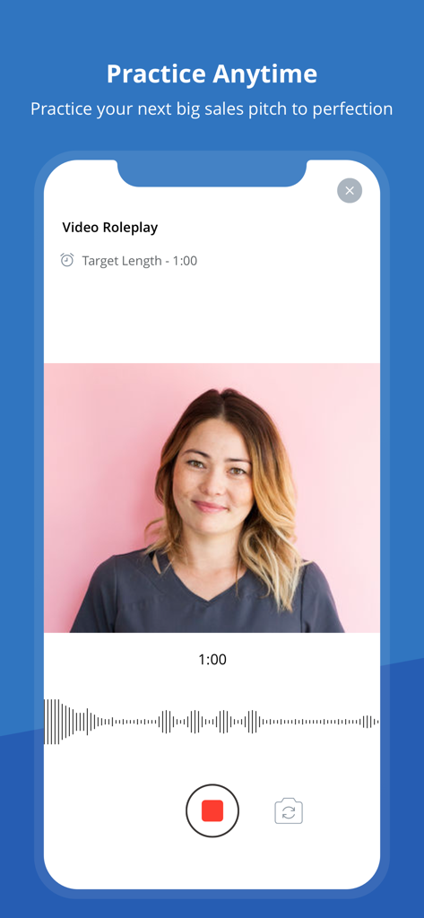 Mindtickle - Sales pitch video roleplay practice screen on the Mindtickle mobile app