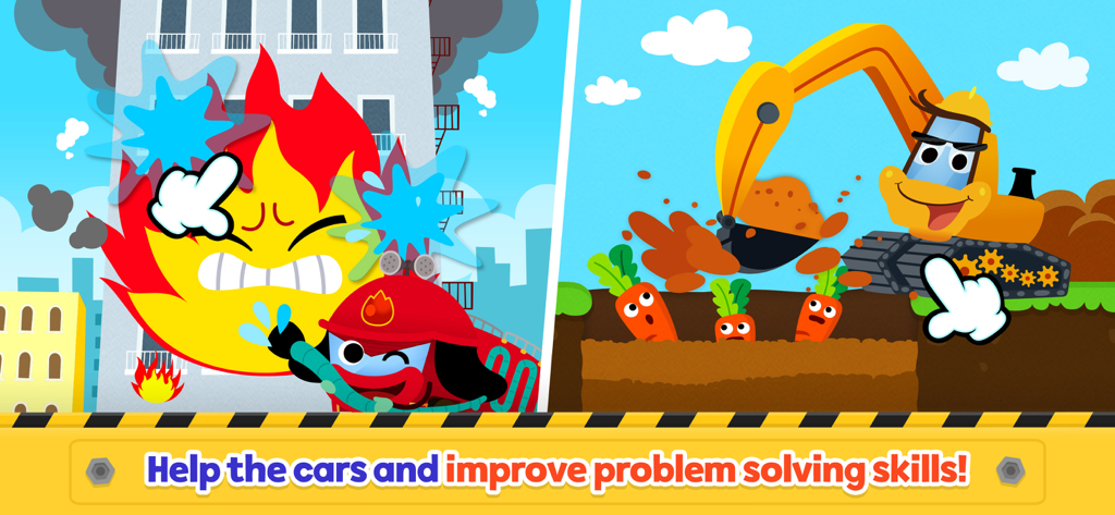 Baby Shark Car Town - Jeux de voitures éducatifs pour enfants mettant en scène des opérations de sauvetage en milieu urbain et des chantiers de construction.