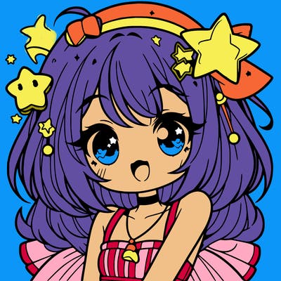 cute anime girl with star accessories