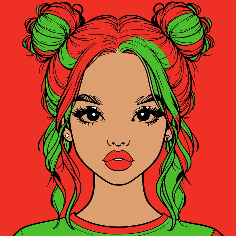 realistic girl with two buns in hair and lips