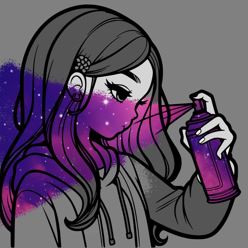 a realistic girl spray painting